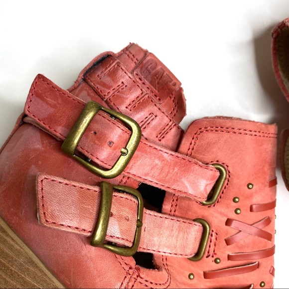 Caterpillar Cheyenne Leather Ankle Strap Western Booties CAT Boots Paprika Red 9 - Picture 9 of 15